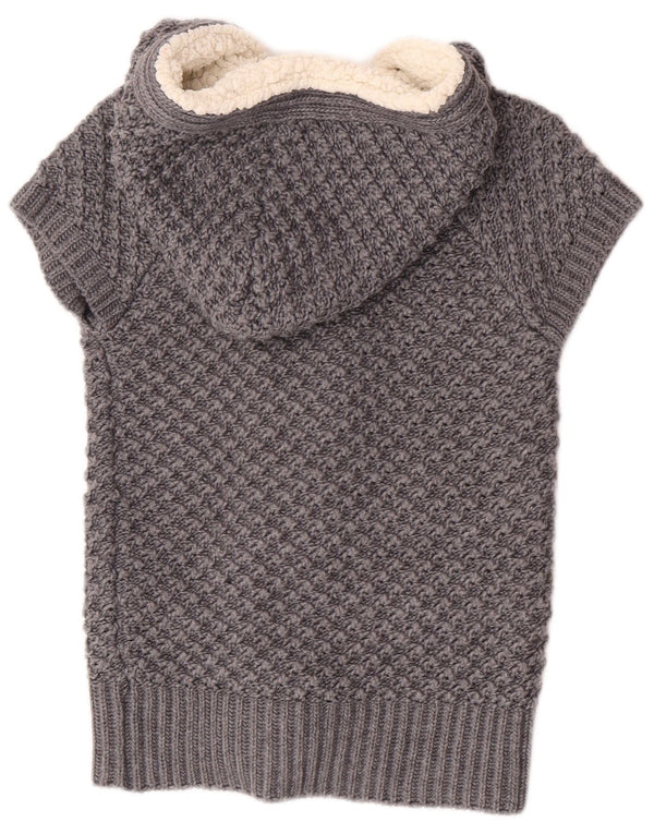 Zara Cardigan à capuche à manches courtes pour femme UK 12 Gris moyen Acrylique