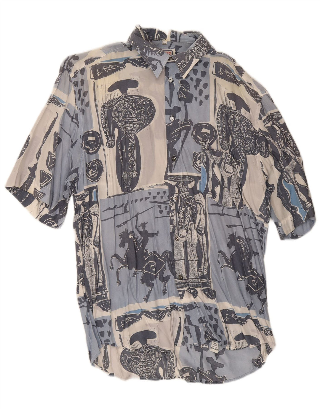 Chemise graphique à manches courtes pour homme, XL, bleu, patchwork, coton