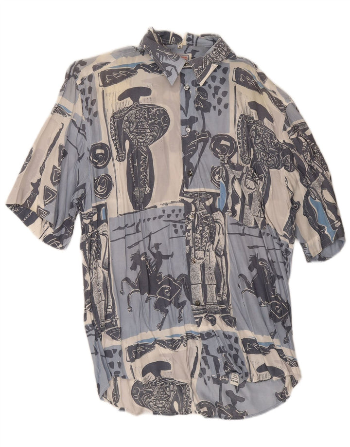 Chemise graphique à manches courtes pour homme, XL, bleu, patchwork, coton