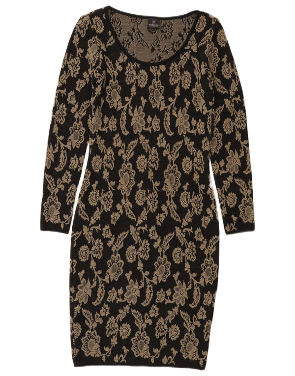 Madeleine Robe moulante à manches longues pour femme UK 8 Petite laine florale noire