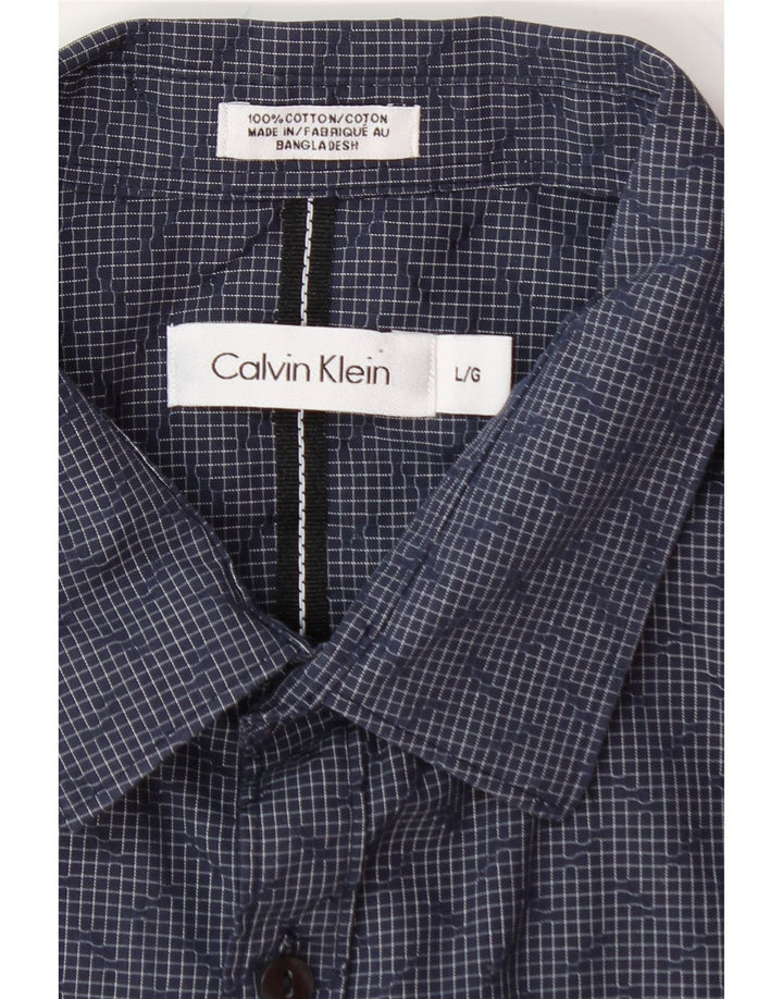 CALVIN KLEIN Mens Short Sleeve Shirt Large Navy Blue Check Cotton Vintage Calvin Klein and Second-Hand Calvin Klein from Messina Hembry 