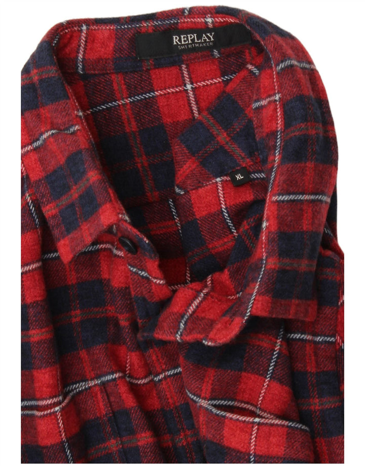 REPLAY Chemise Flanelle Homme XL Rouge Carreaux Coton