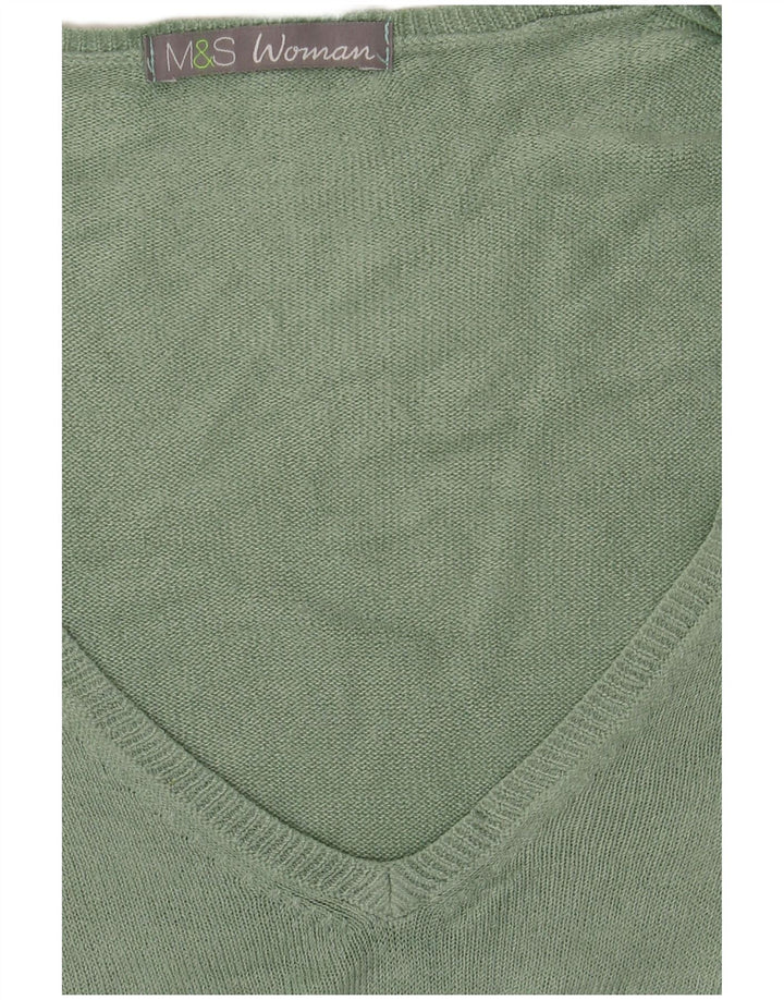 Marks & Spencer Pull col en V pour femme UK 12 Vert moyen