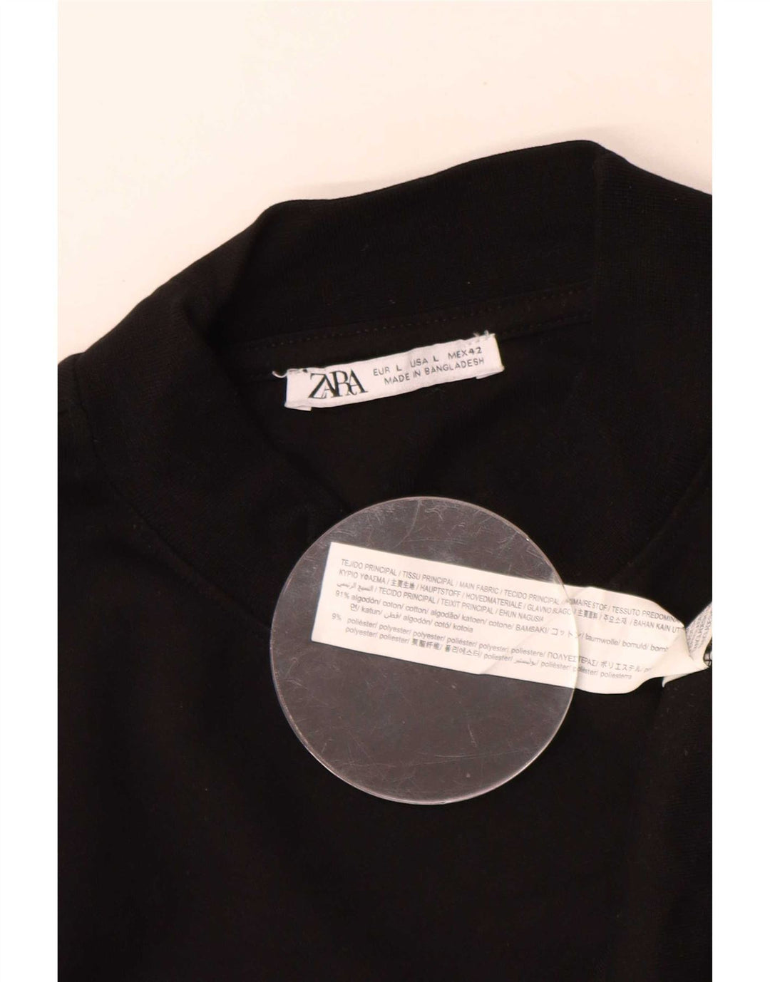 Zara Mens Sweatshirt Jumper Large Noir Coton