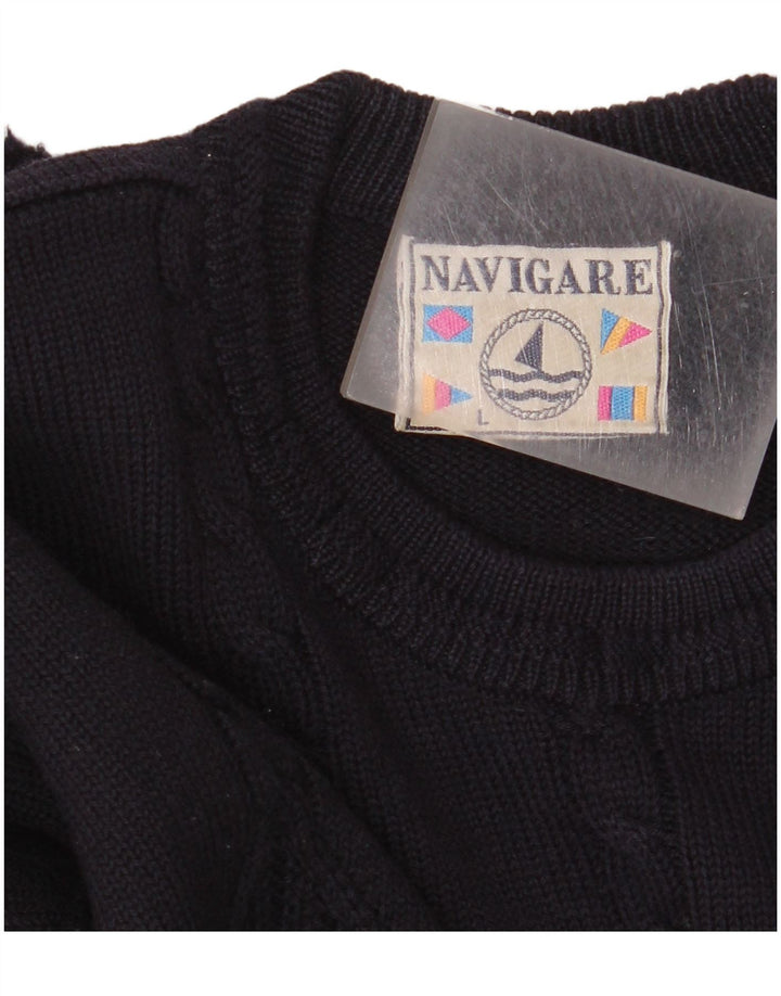 Navigare Pull ras du cou pour homme, grand, bleu marine, motif losange/diamant