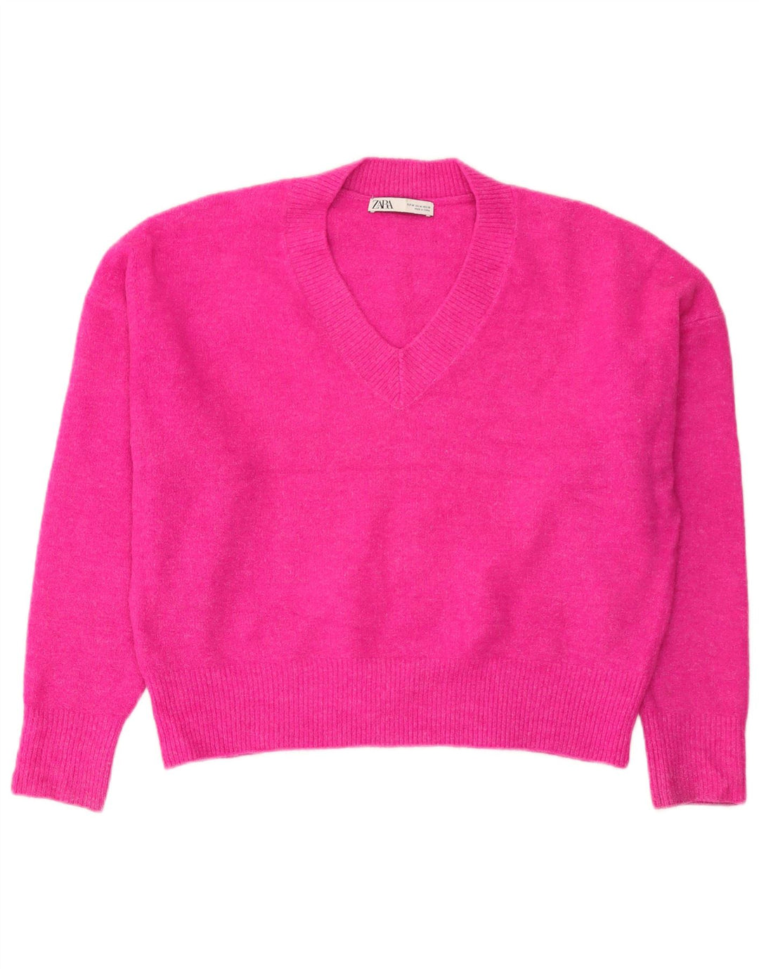 Zara Pull surdimensionné à col en V pour femme UK 14 Acrylique rose moyen