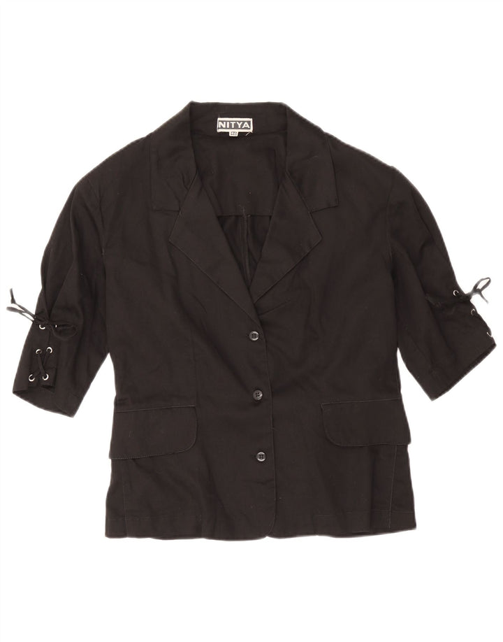 Nitya Veste Blazer à 3 Boutons pour Femme à Manches 3/4 IT 40 Petit Coton Noir