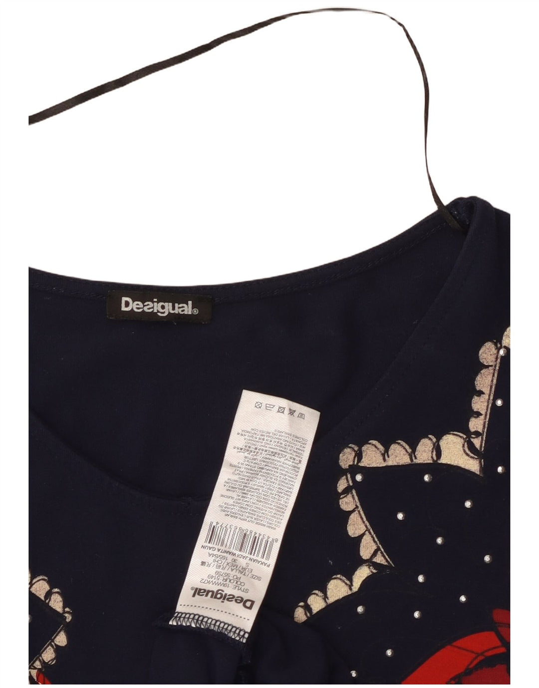 DESIGUAL Robe trapèze pour femme UK 8 Small Bleu marine Floral Viscose