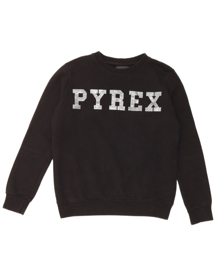Pyrex Sweat-shirt surdimensionné graphique pour femme UK 10 Petit coton noir