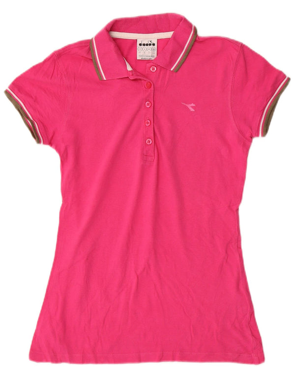 Diadora Womens Polo Shirt UK 10 Small Pink Cotton