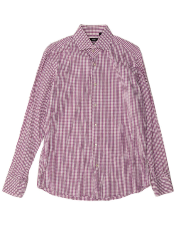 Hugo Boss Chemise coupe régulière pour homme Taille 41 16 Grand coton à carreaux rose