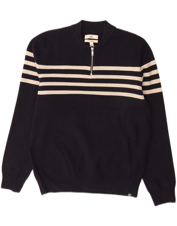 Marks & Spencer Pull à col zippé pour homme Large Bleu marine rayé