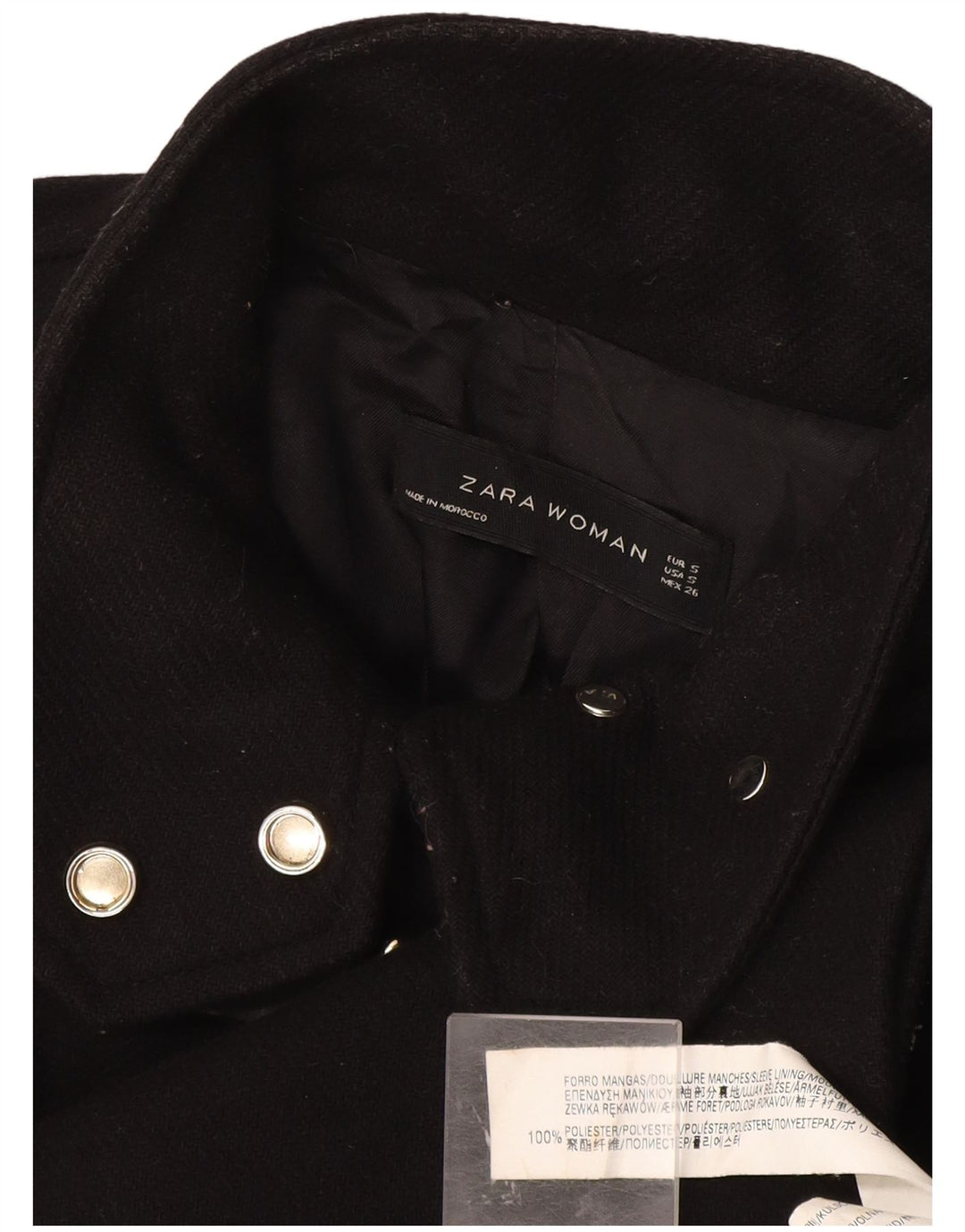 Zara Femme Pardessus UK 10 Petit Noir Polyester