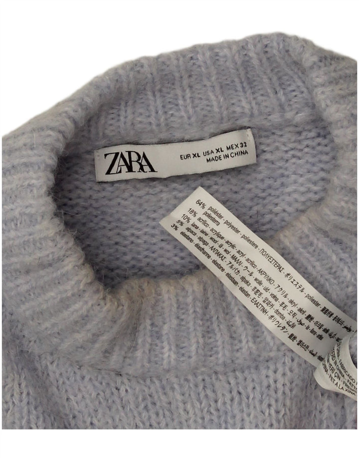 Zara Pull surdimensionné à col rond pour femme UK 18 XL Bleu Polyester