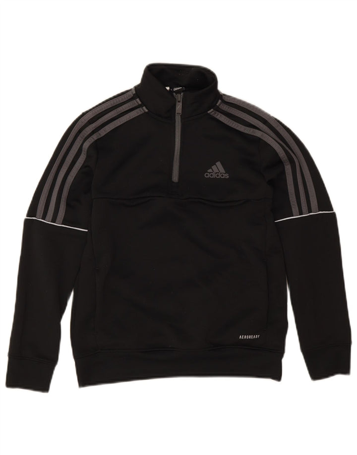 Adidas Garçon Aeroready Zip Neck Sweatshirt Jumper 9-10 ans Noir Polyester