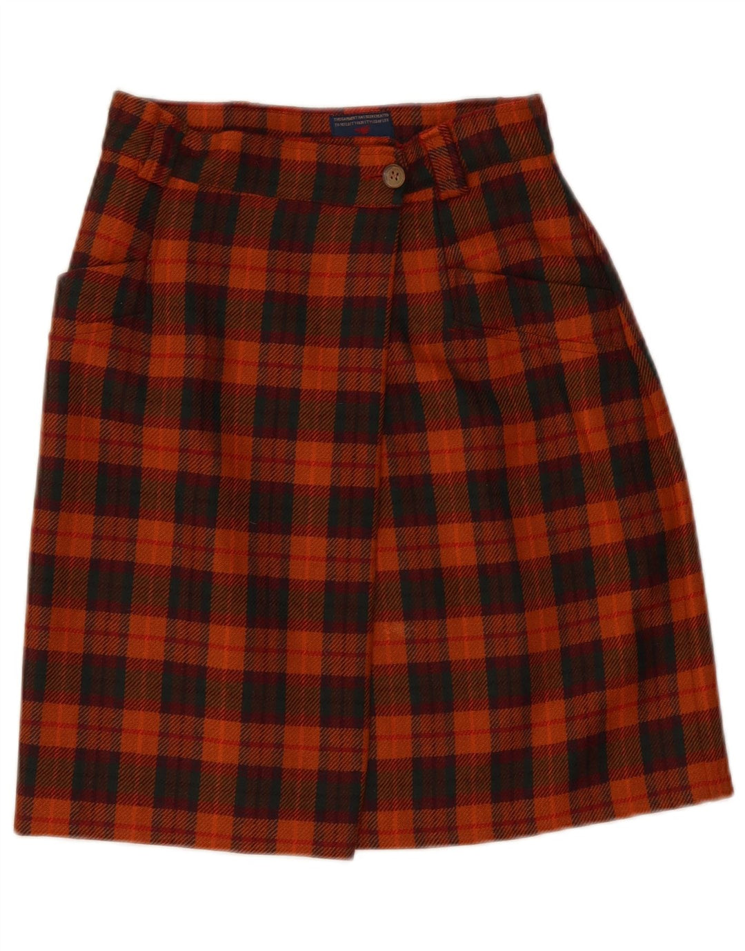 jupe portefeuille femme vintage IT 42 Medium W28 Orange Check Wool