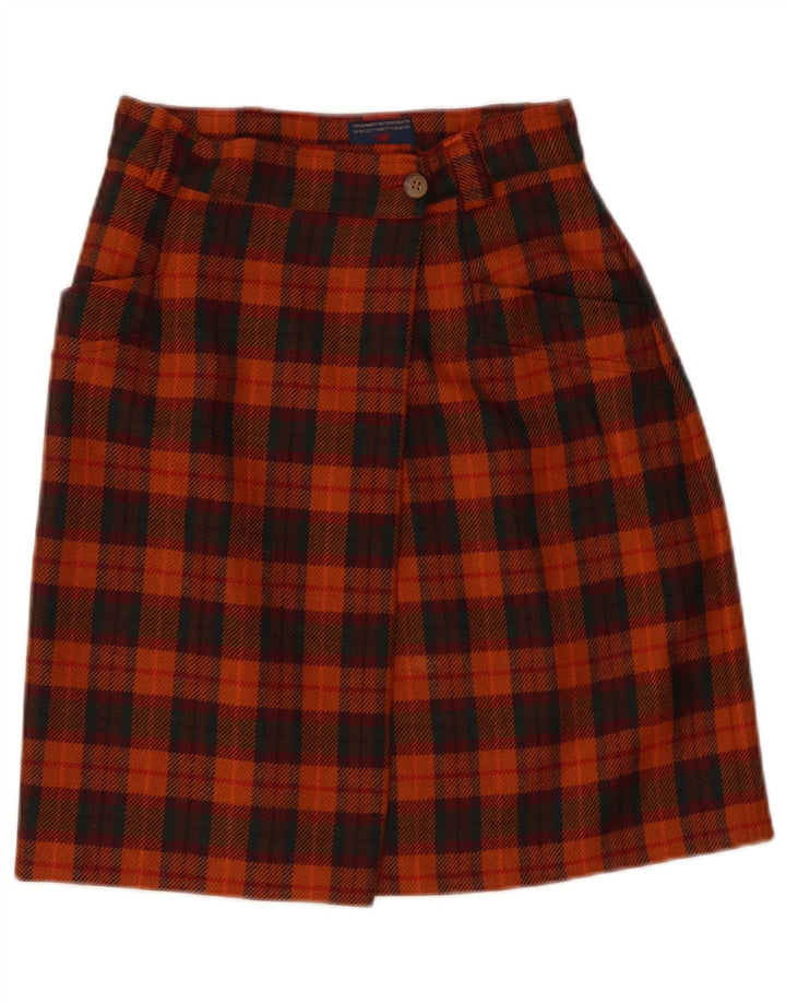 jupe portefeuille femme vintage IT 42 Medium W28 Orange Check Wool