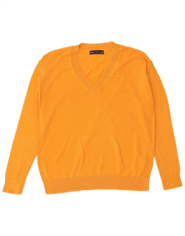 MARKS & SPENCER Womens Oversized V-Neck Jumper Sweater UK 10 Small Orange