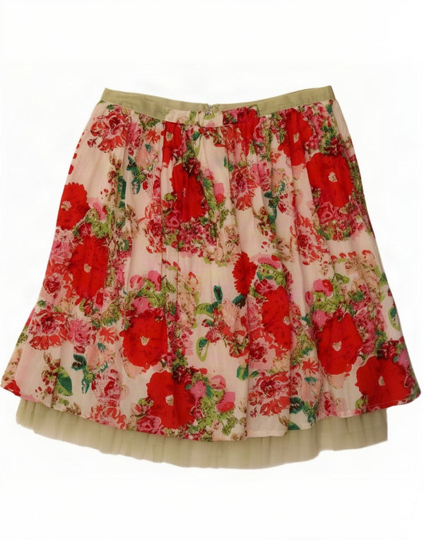 vintage Femme A-Line Jupe Moyenne W30 Beige Floral Coton