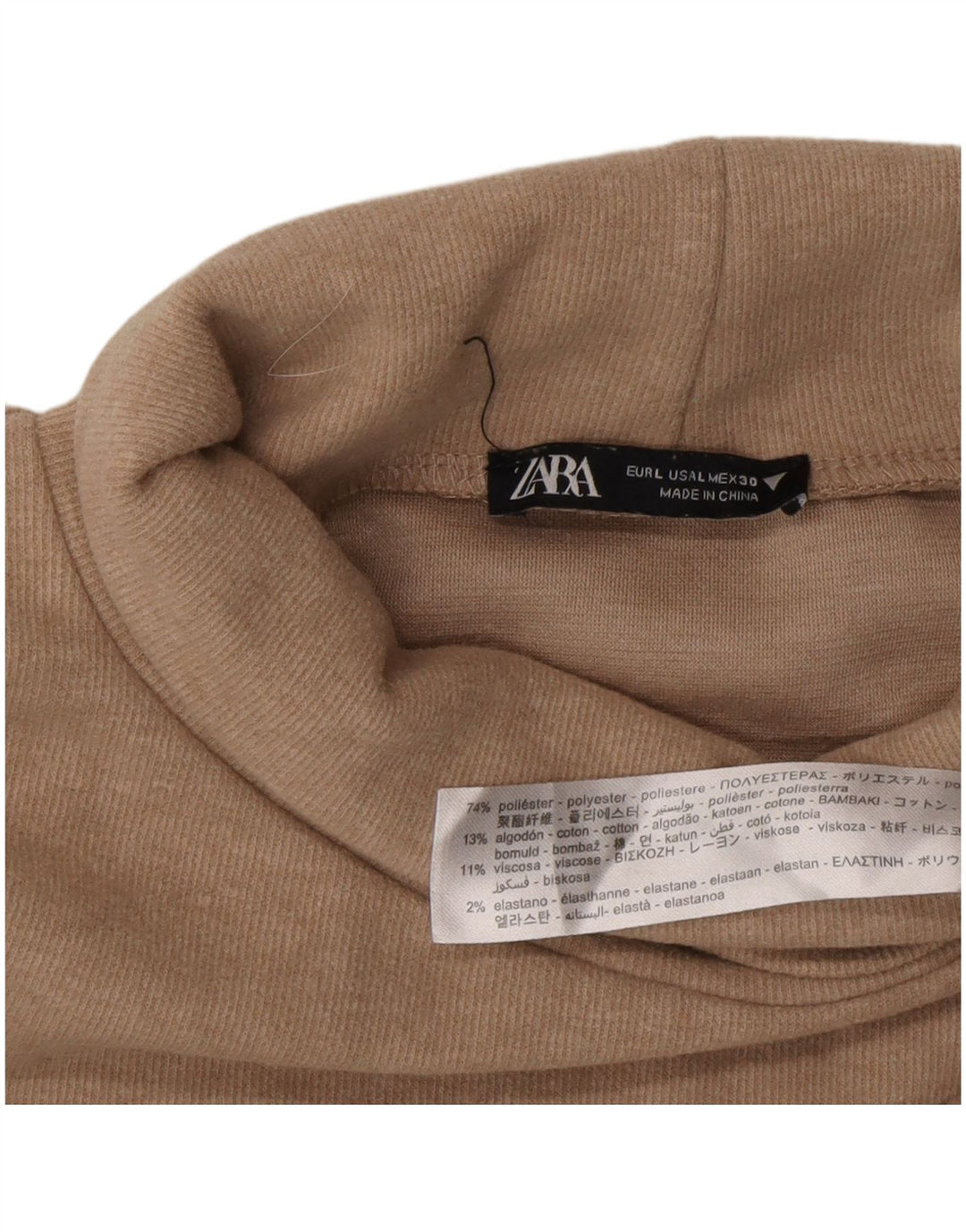Zara Pull col roulé pour femme UK 16 Large Beige Polyester