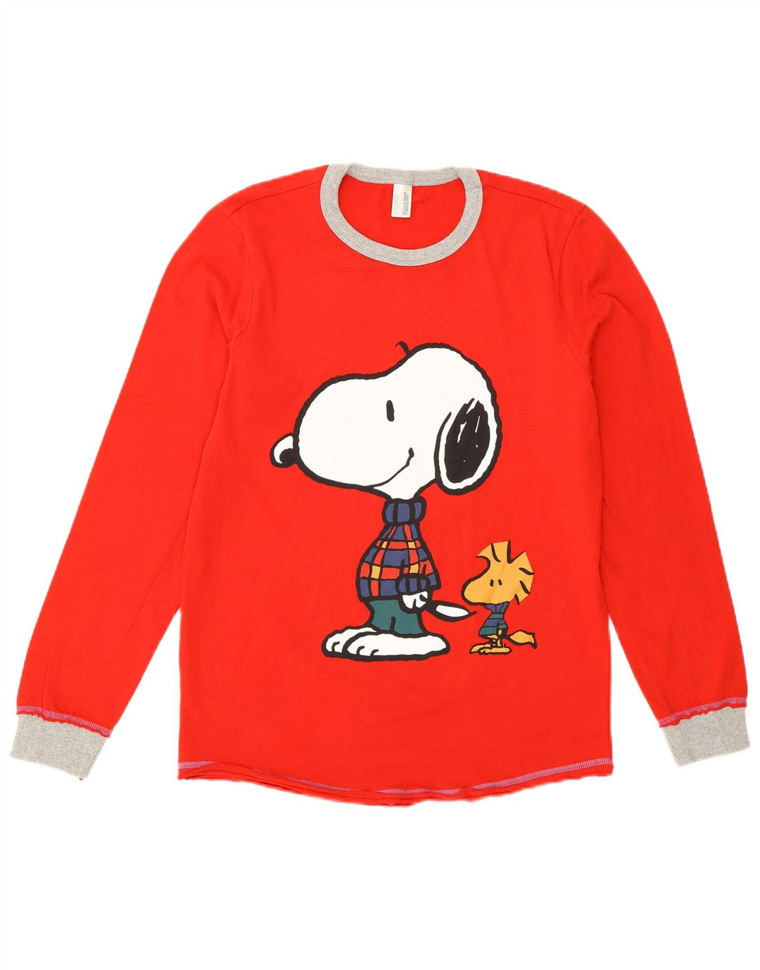 BENETTON Femmes Peanuts Graphic Top Manches Longues UK 14 Moyen Rouge Dessin Animé