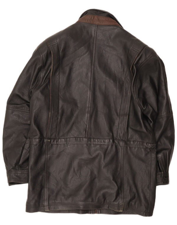 vintage Mens Faux Cuir Coupe-Vent Manteau IT 50 Grand Noir Polyamide
