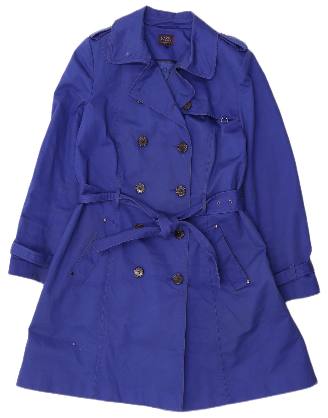 Marks & Spencer Trench-Coat à Double Boutonnage pour Femme UK 14 Coton Bleu Moyen