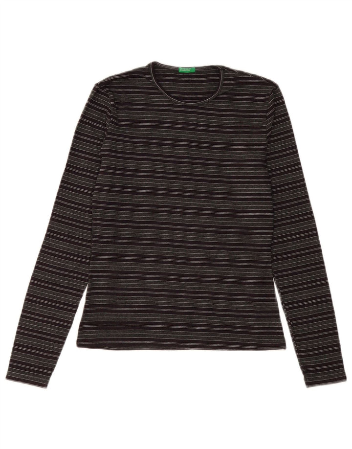 BENETTON Haut Femme Manches Longues UK 8 Petit Gris Rayé