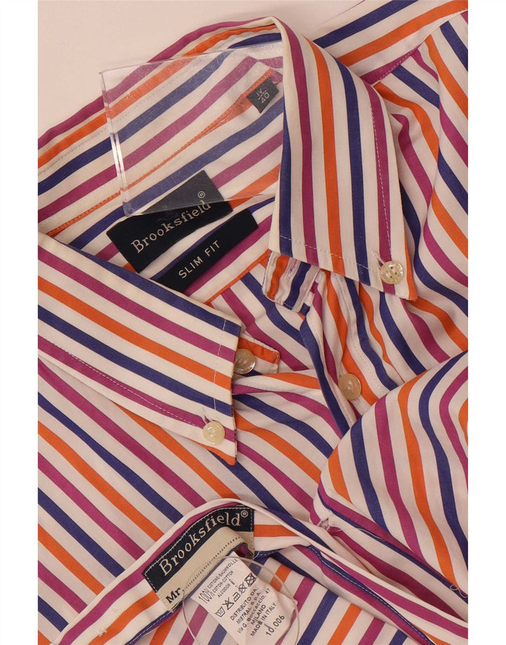 Brooksfield Mens Slim Fit Shirt Taille 40 Moyen Multicolore Rayé Coton