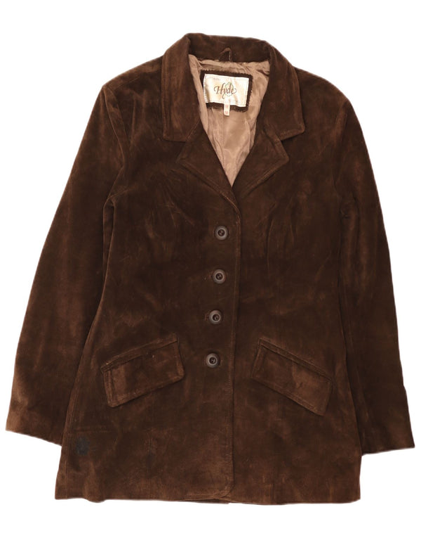 Hyde Veste blazer en daim à 4 boutons pour femme UK 12 Cuir marron moyen