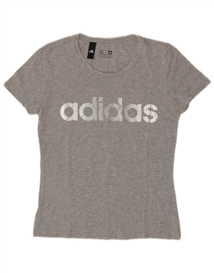 ADIDAS T-shirt graphique pour femme UK 12/14 Gris moyen Coton