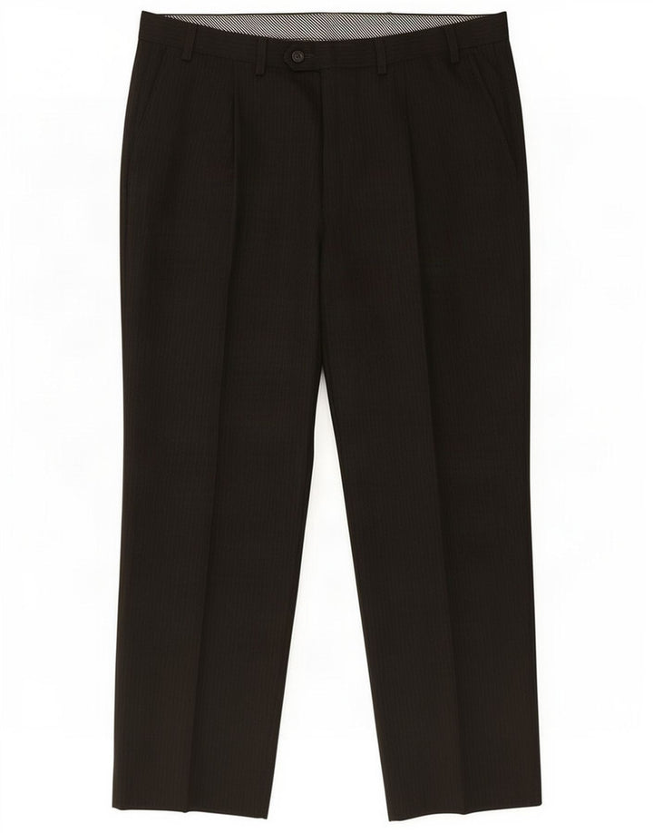 Marks & Spencer Pantalon de costume pour homme W36 L29 Marron à fines rayures Polyester