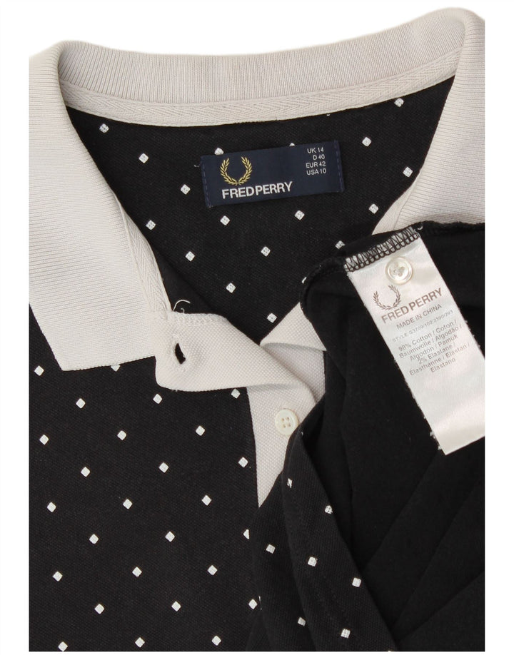 Fred Perry Polo Femme UK 14 Grand Coton À Pois Noir