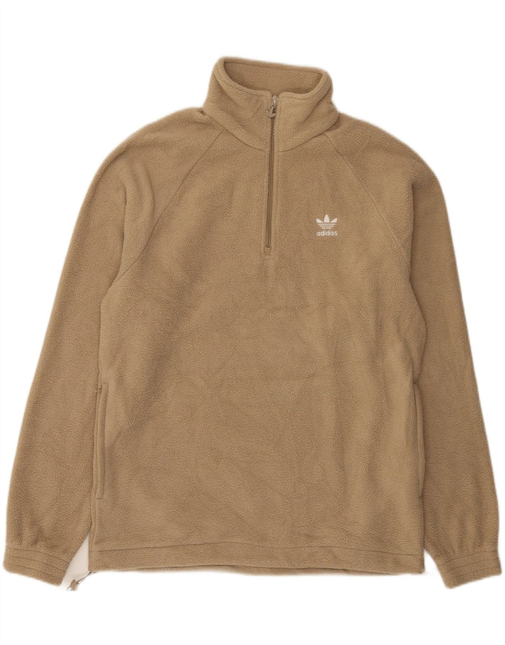 Adidas Pull polaire graphique à col zippé pour homme Beige moyen Polyester