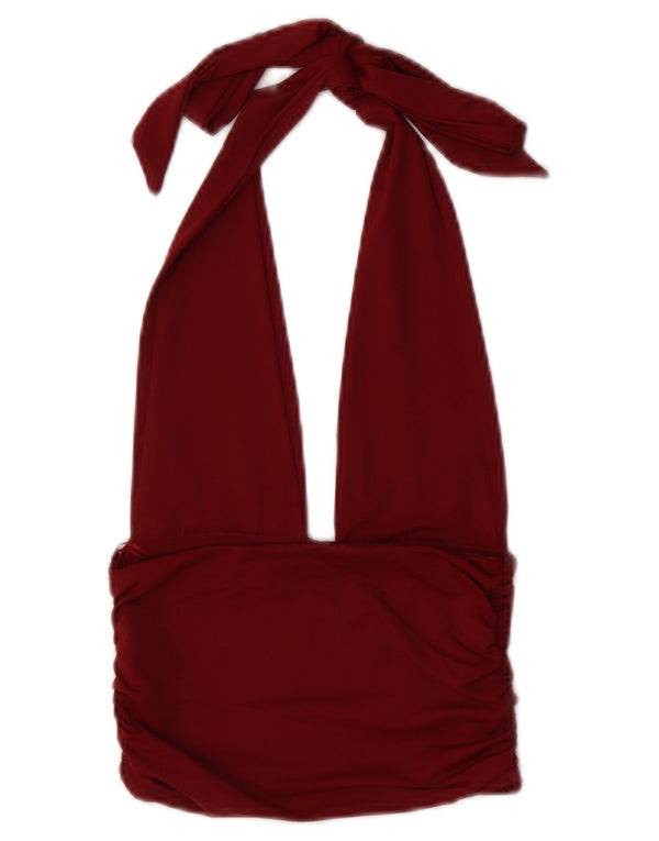 Zara Femme Haut Licou UK 8 Petit Bordeaux Polyamide