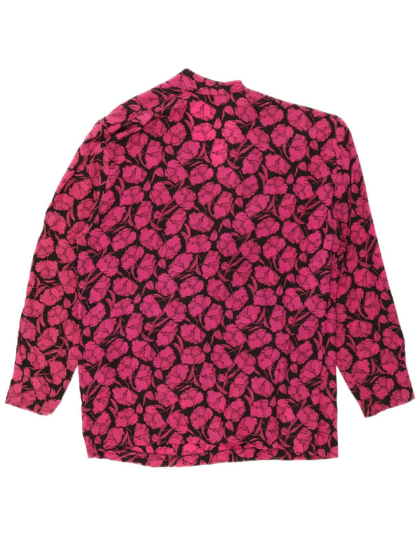 ELENA MIRO Chemisier à manches longues pour femme UK 18 XL Acétate floral rose