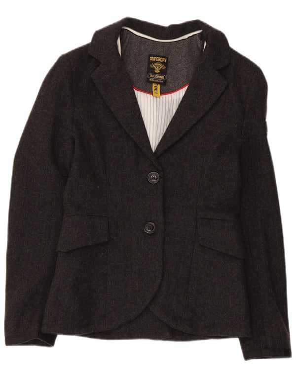 Superdry Veste Blazer 2 Boutons Femme UK 6 XS Gris Laine