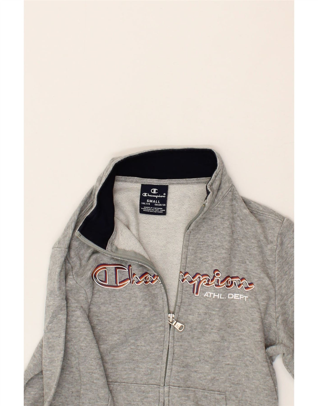 CHAMPION Boys Graphic Tracksuit Top Jacket 7-8 Years Small  Grey Cotton Vintage Champion and Second-Hand Champion from Messina Hembry 