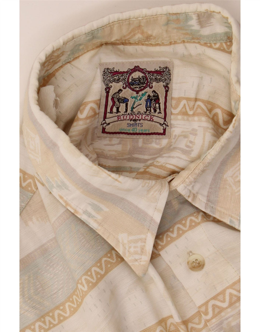 RUDNICK Mens Short Sleeve Shirt Large Beige Striped Vintage Rudnick and Second-Hand Rudnick from Messina Hembry 