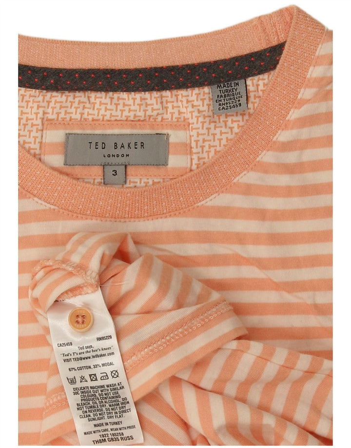 Ted Baker T-Shirt Homme Taille 3 Coton Rayé Orange Moyen