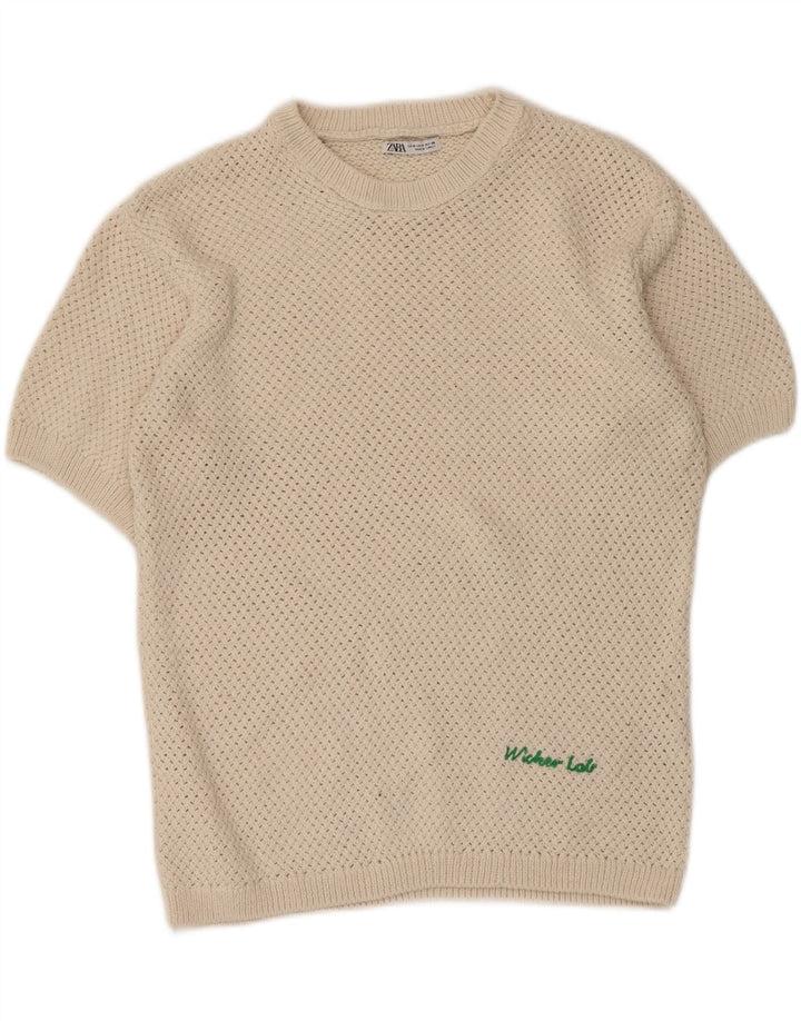 ZARA Pull à col rond pour homme en polyester beige moyen