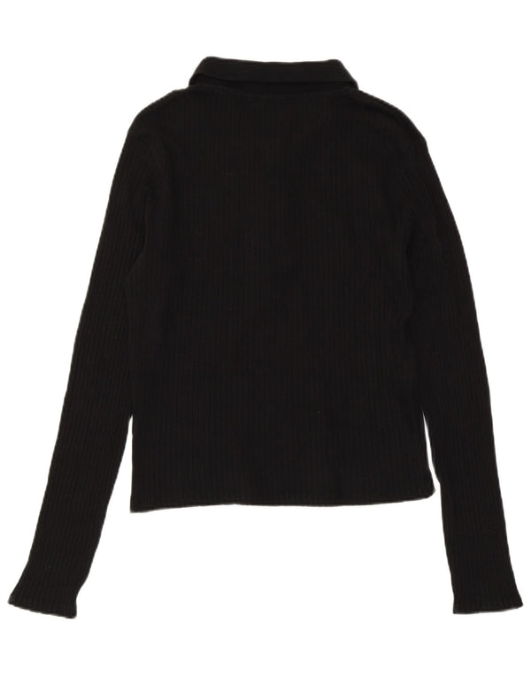 ZARA Polo court à manches longues pour femme UK 14 Large Noir Coton