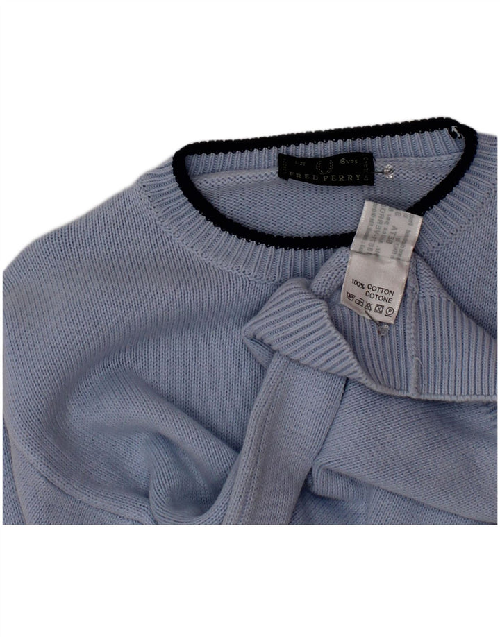 Fred Perry Pull à col rond pour garçon 5-6 ans Bleu Coton