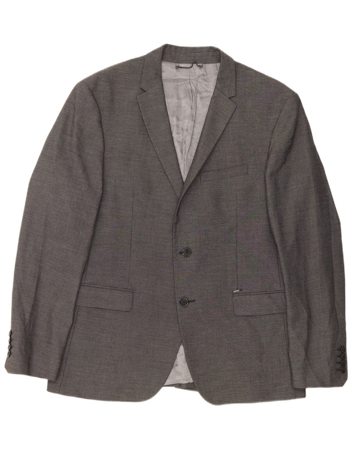 Zara Homme 2 Bouton Blazer Veste Taille 54 XL Gris Polyester