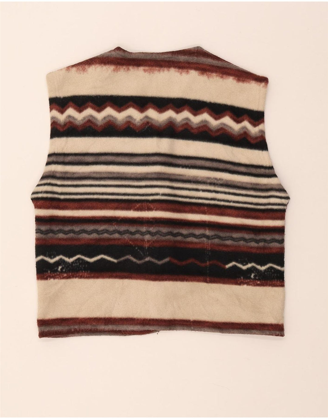 VINTAGE Femmes Duffle Fleece Gilet UK 14 Moyen Multicolore Rayé