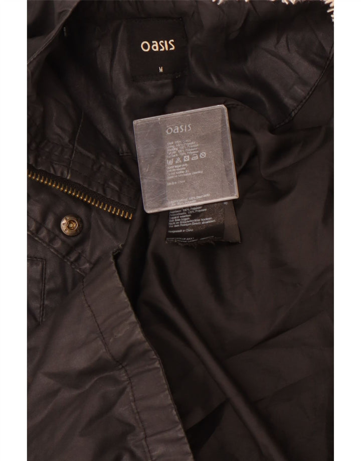 OASIS Parka à capuche pour femme UK 14 en coton noir moyen