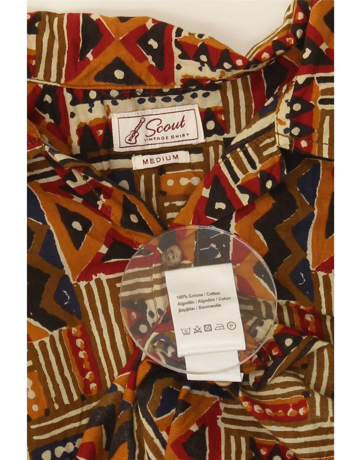 Chemise à manches courtes Scout pour hommes en coton géométrique marron moyen