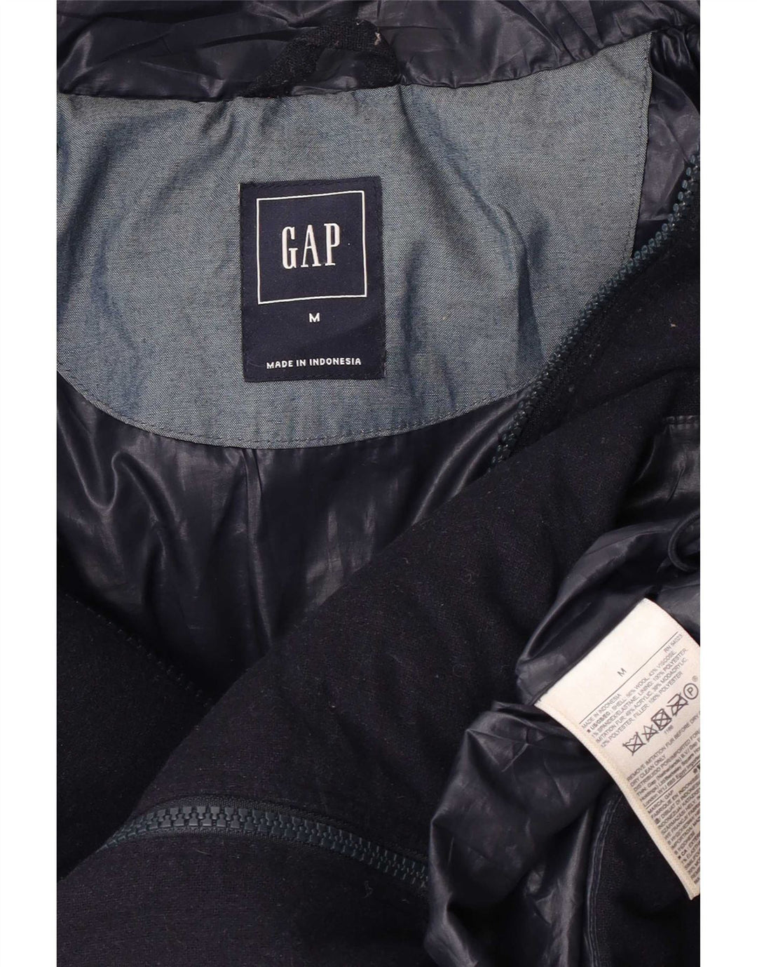 Gap Veste matelassée à capuche pour femme UK 14 Medium Navy Blue Wool