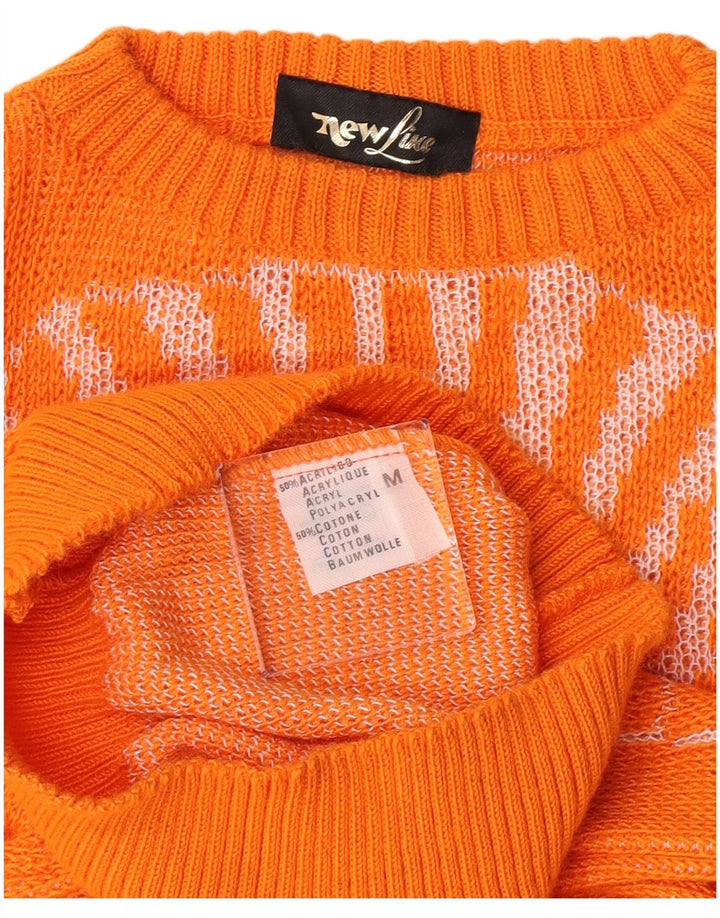 vintage Womens Graphic Crew Neck Jumper Pull UK 12 Acrylique Orange Moyen