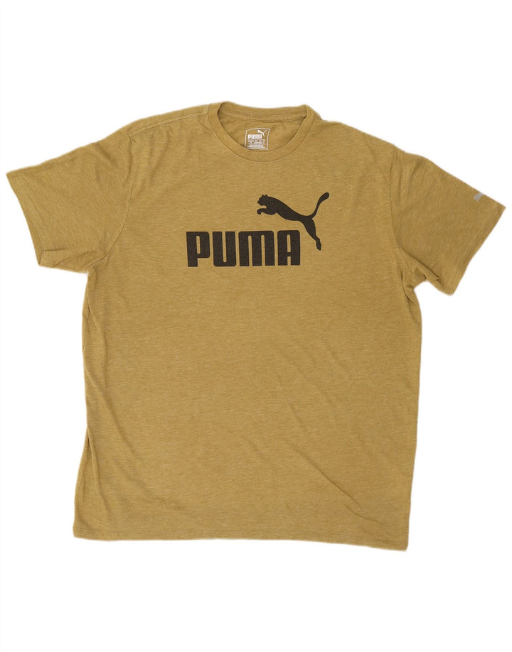 PUMA Mens Graphic T-Shirt Top Large Yellow Flecked Polyester